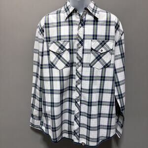 Men's NEW COWBOY UP Size Large Green/White/Blue Classic Fit Pearl Snap LS Shirt